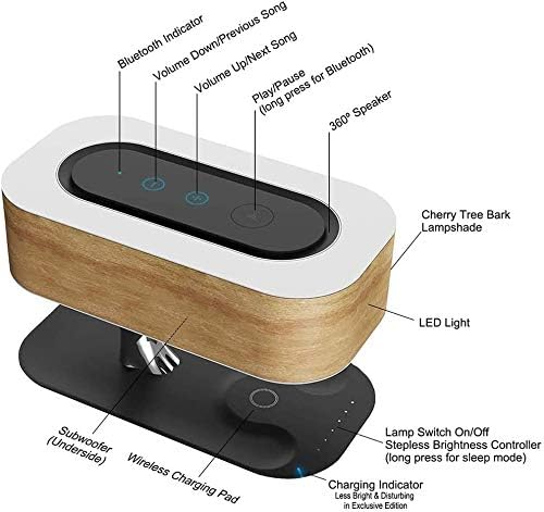 Lámpara de mesa con forma de árbol, cargador inalámbrico y altavoz Bluetooth